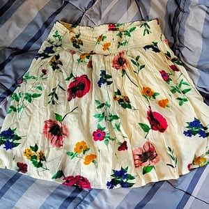 Cream Floral Smocked Waist Women’s Skirt